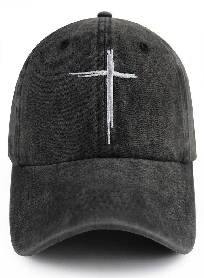 Vxchkerm Christian Gifts for Women Men, Funny Embroidered Jesus Cross Hat, Vintage Adjustable Washed Cotton Faith Baseball Cap, Blessed Gifts for Mom Dad Grandma Grandpa Family Friends Black - Image 1